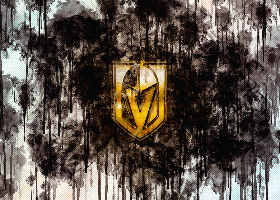 Vegas Golden Knights American Hockey Club Nhl Golden Logo Golden Carbon Fiber Painting By Sissy Angelastro