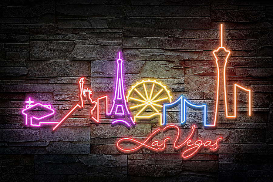 Vegas Skyline Multicolor Neon On Brick Photograph by Ricky Barnard