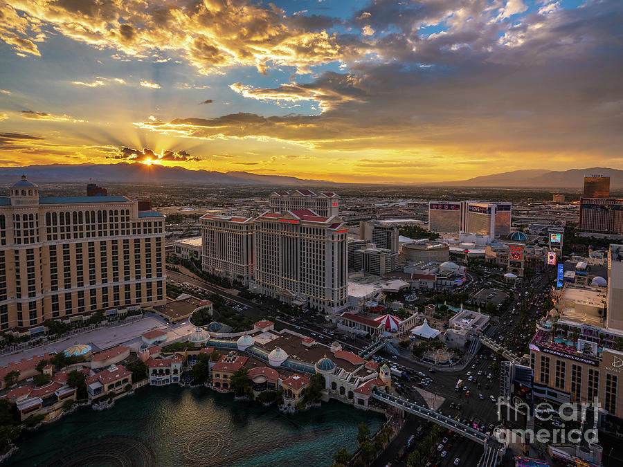 Bellagio and Caesars Las Vegas Sunset Photograph by Mike Reid - Pixels