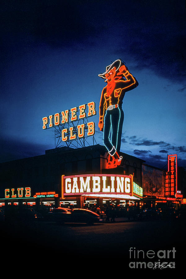 Vegas Vic Pioneer Club Casino 1950s at Dusk Full Photograph by Aloha Art