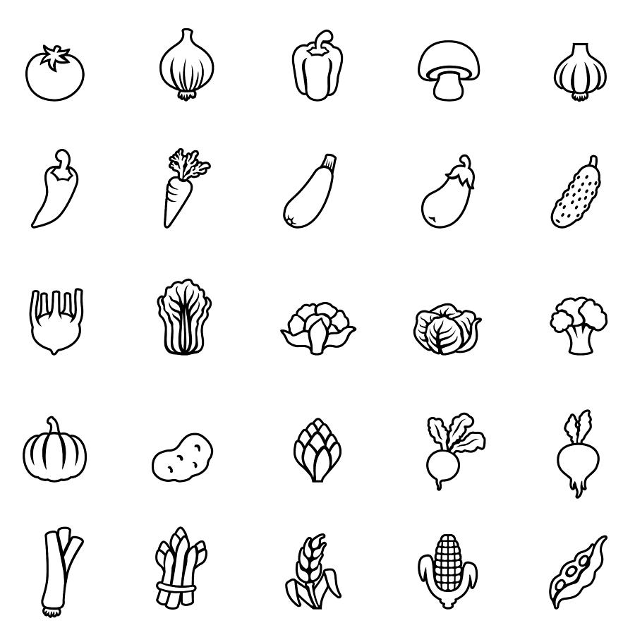 Vegetables Line Icons Drawing by AlonzoDesign