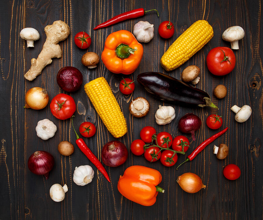 Vegetables On Wooden Background Photograph by Repinanatoly