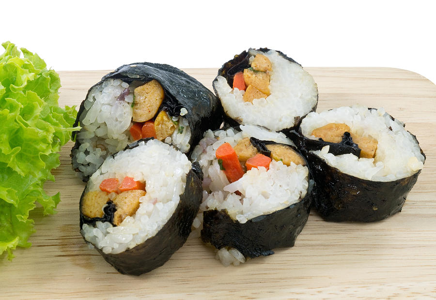 Veggie Sushi Rolls or Vegetable Maki Isolated on White Photograph by Arayabandit