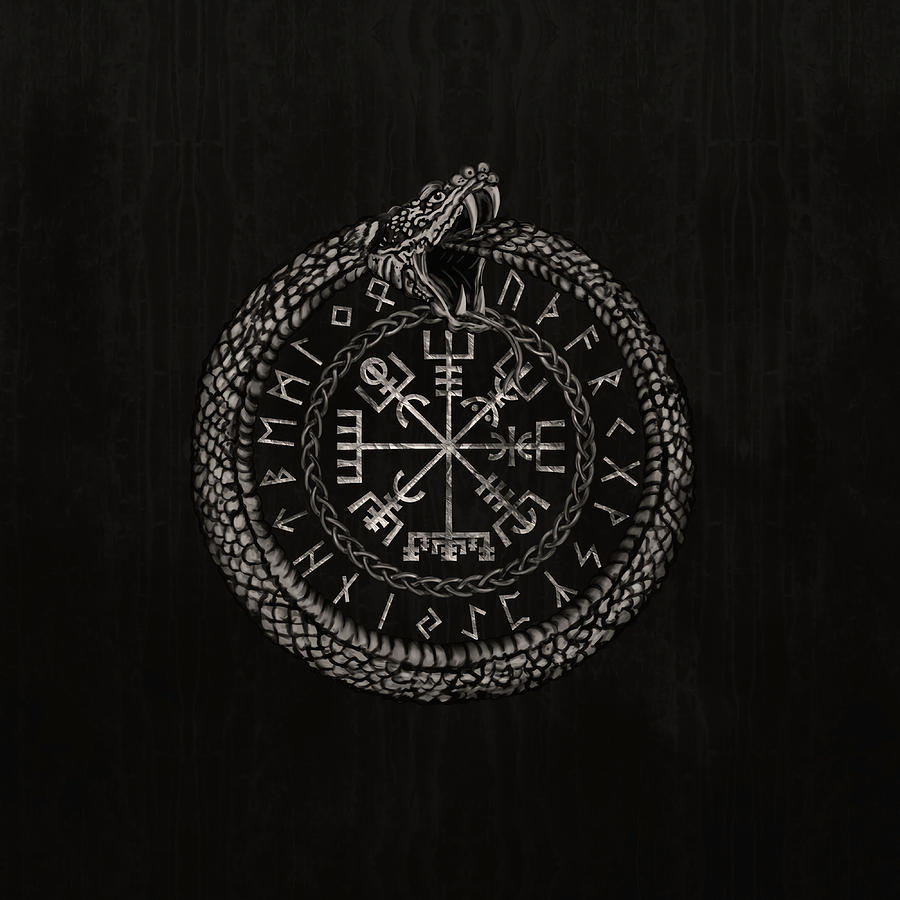 Vegvisir with Ouroboros and runes retro boy Painting by Logan Ward | Pixels