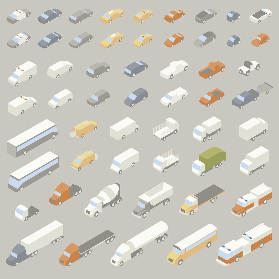 Vehicle Icons Isometric Drawing by Mathisworks