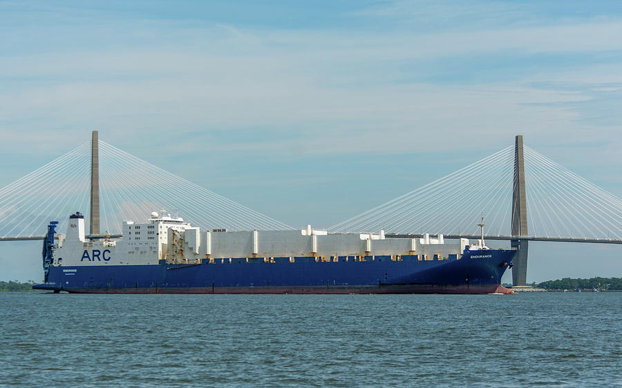 Vehicles carrier ship on Cooper River Photograph by Bradford Martin