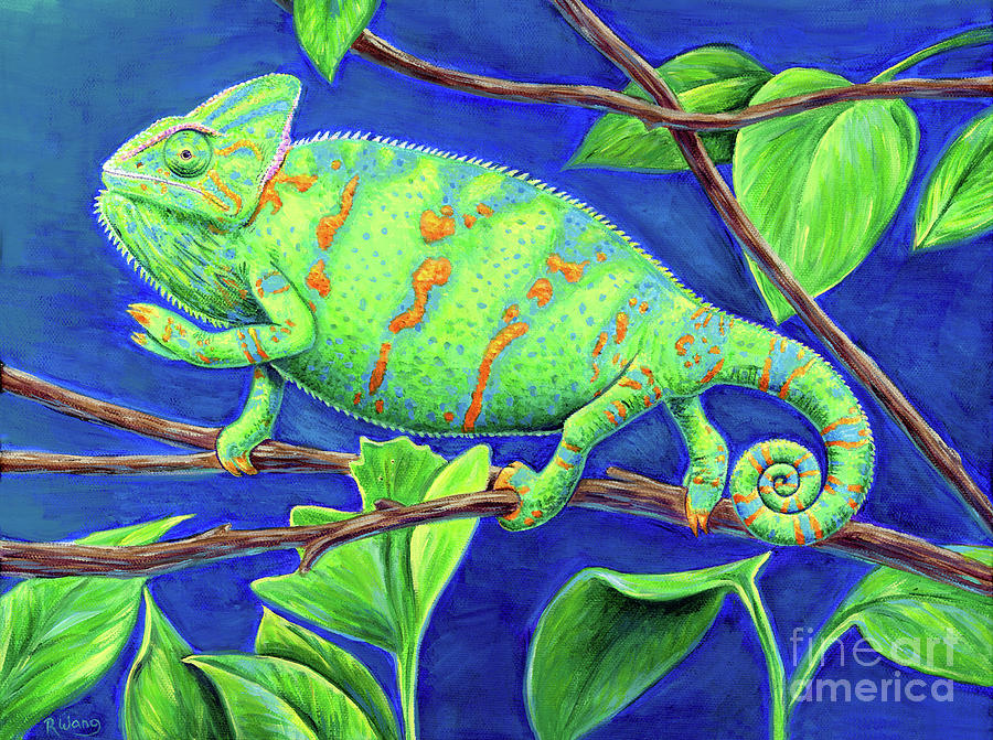 Veiled Chameleon Painting by Rebecca Wang