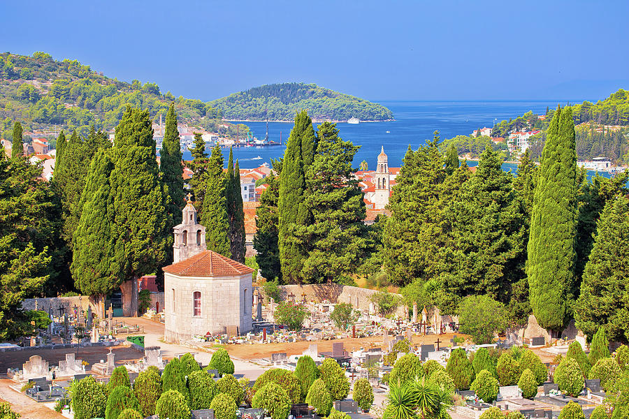 Vela Luka on Korcula island bay and cemetery view Photograph by Brch Photography