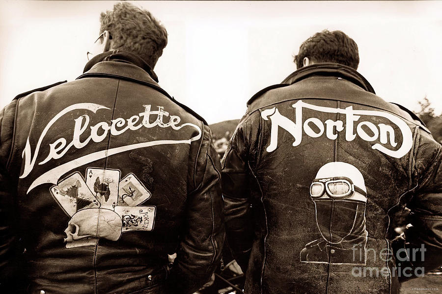 Velcoette and Norton motorcycle riders Photograph by Retrographs