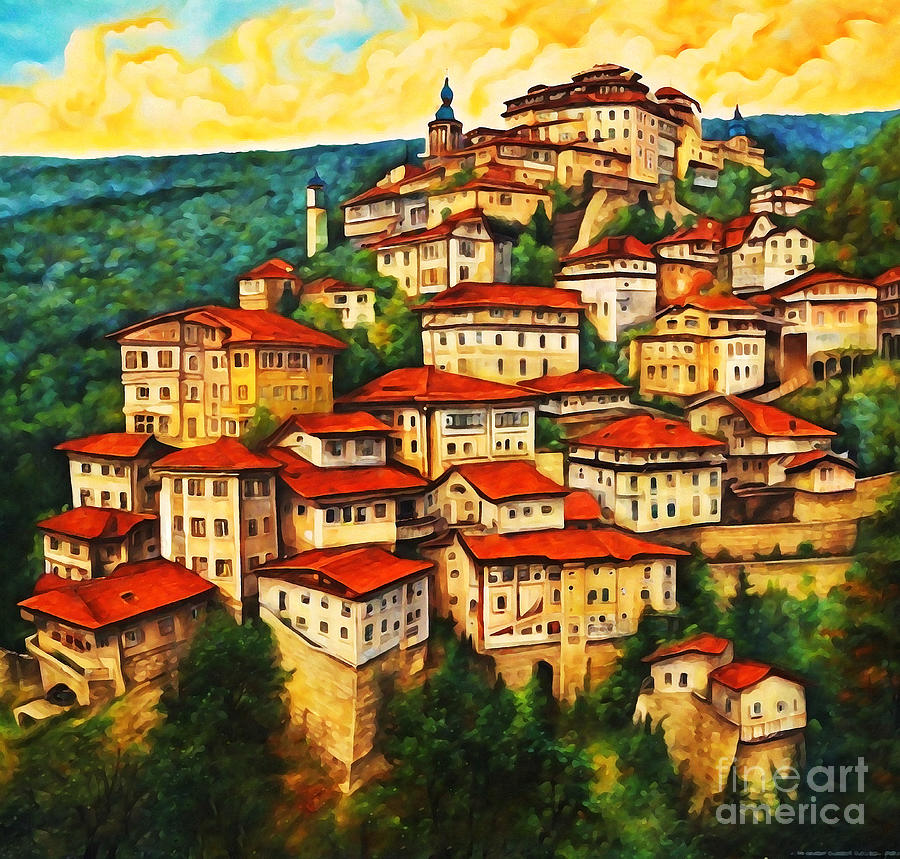 Abstract Painting - Veliko Tarnovo Bulgaria Community Building Travel by Eldre Delvie