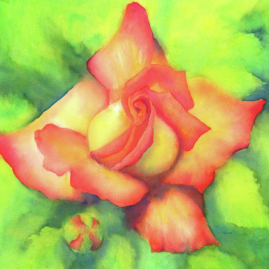 Velvety peachy rose Painting by Karen Kaspar
