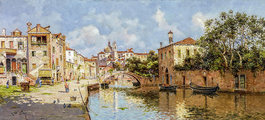 City Painting - Venetian Canal painted by Antonio Maria Reyna Manescau  by Antonio Maria Reyna Manescau