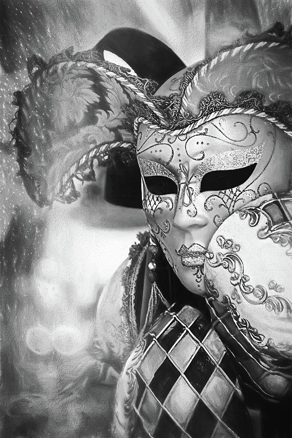 Fantasy Photograph - Venetian Carnival Masks Black and White  by Carol Japp