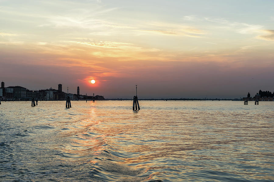 Venetian Lagoon Travel - Sailing on the Silky Sun Path Photograph by Georgia Mizuleva