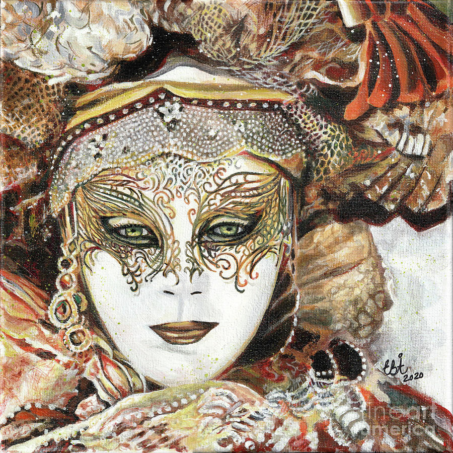 Venetian Mask Gold Painting by Elaine Berger