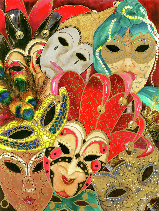 Venetian Masks Painting by Barbara Landry