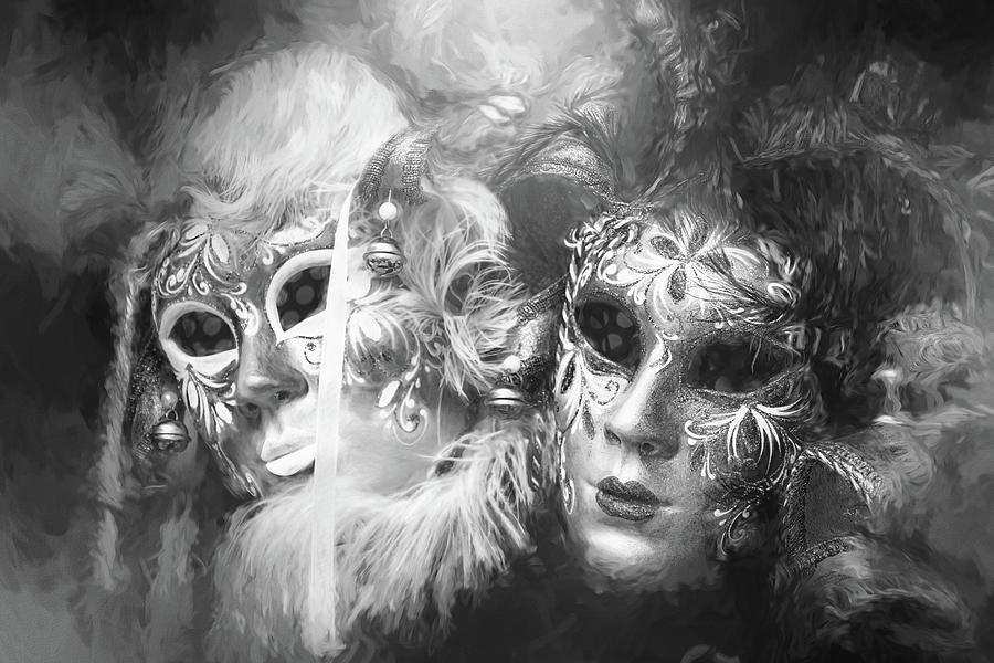 Fantasy Photograph - Venetian Masks Black and White  by Carol Japp