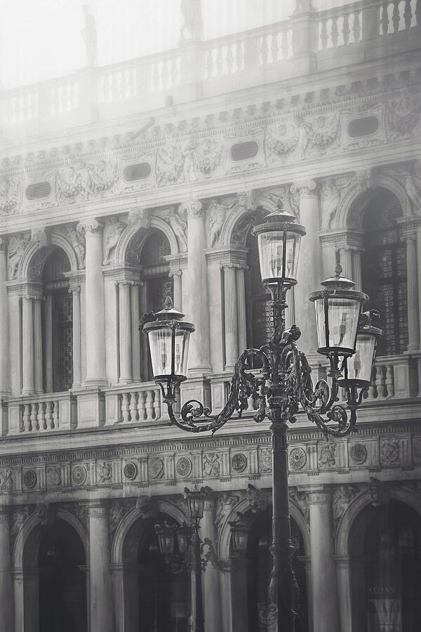 Venetian Street Lamp Piazza San Marco Black and White  Photograph by Carol Japp