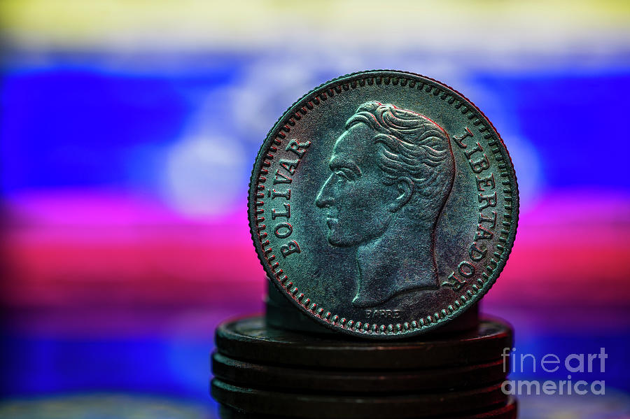 Venezuela 25 Cents Coin 1965 Obverse Flag Background Macro Close Up Photograph by Pablo Avanzini