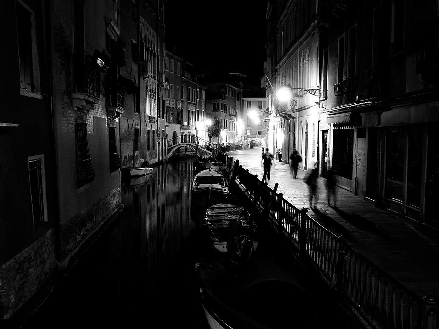 Venice at Night in Black and White Photograph by Pak Hong