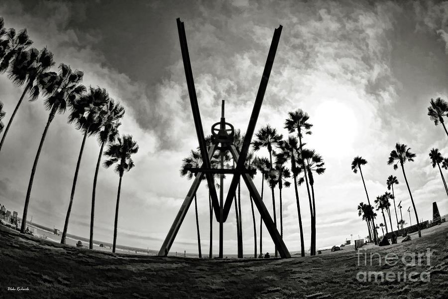 Venice Beach Landmark Sculpture Declaration Black and White Photograph by Blake Richards