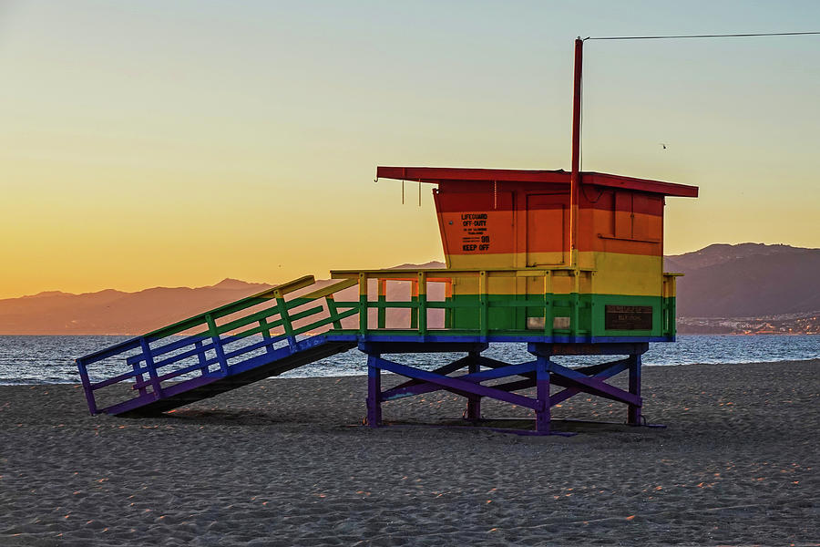 Venice Beach Rainbow Lifeguard Station Venice California Los Angeles Malibu in the Background Photograph by Toby McGuire