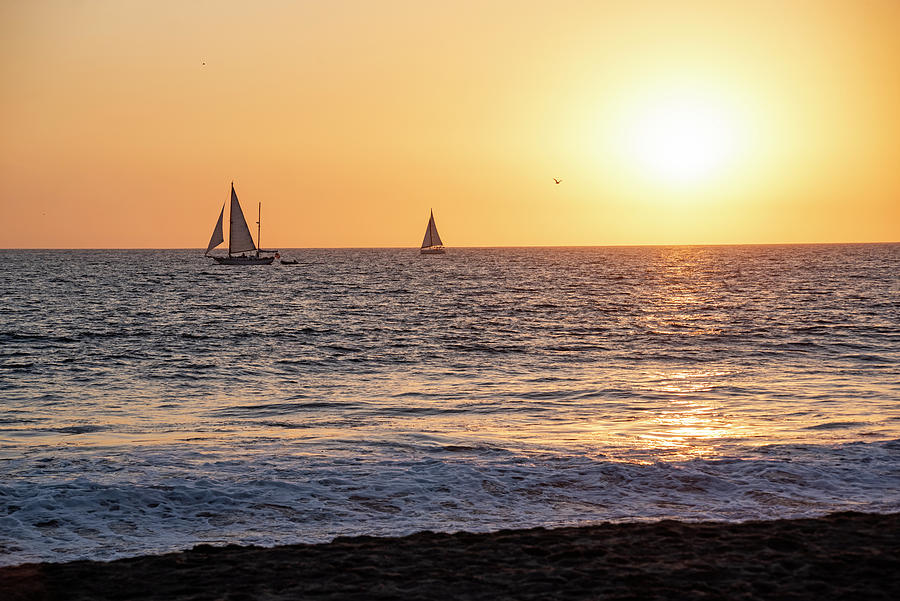 Venice Beach sailboats at Sunset Venice California Los Angeles Golden Glow Photograph by Toby McGuire