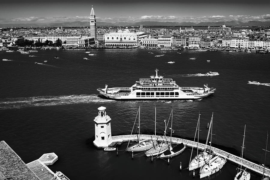 Venice Black and White 02 Grand Canal and San Marco Photograph by Matthias Hauser