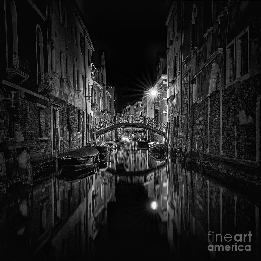 Venice by night bnw  Photograph by The P