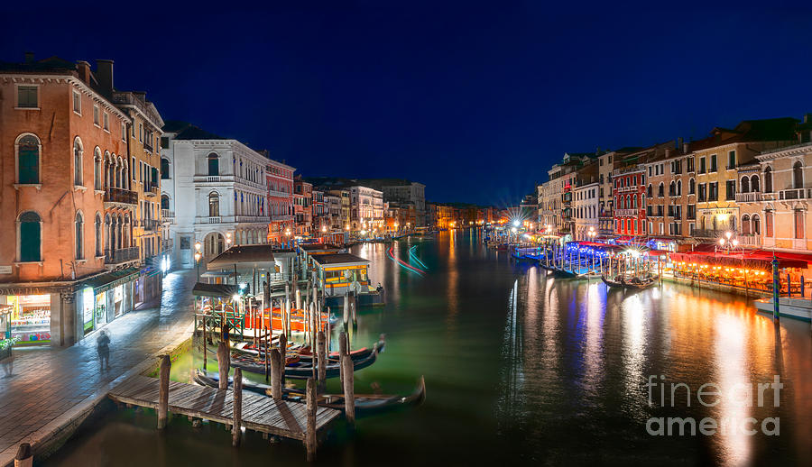 Venice by night view from Rialto Photograph by The P