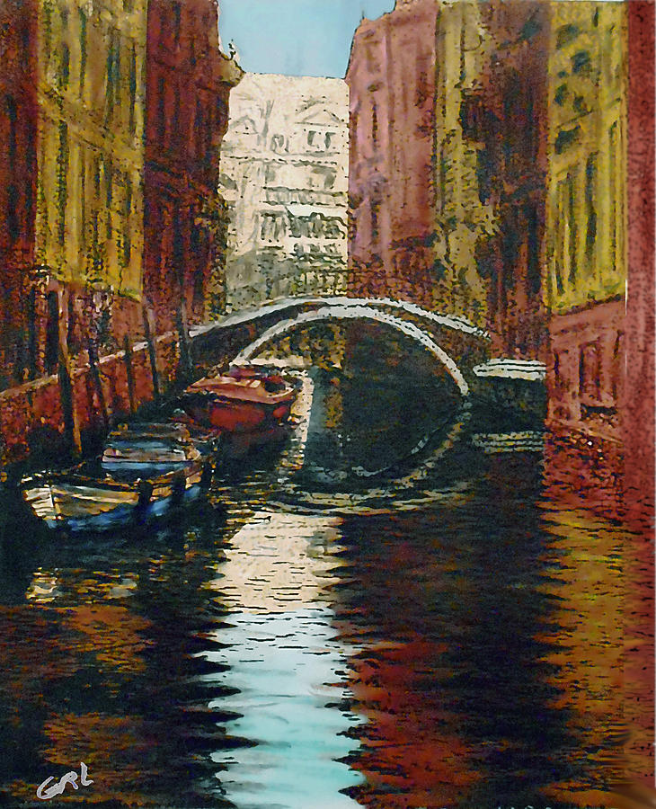 Venice Canal 3 Original Multimedia Painting Fine Art Painting by G Linsenmayer