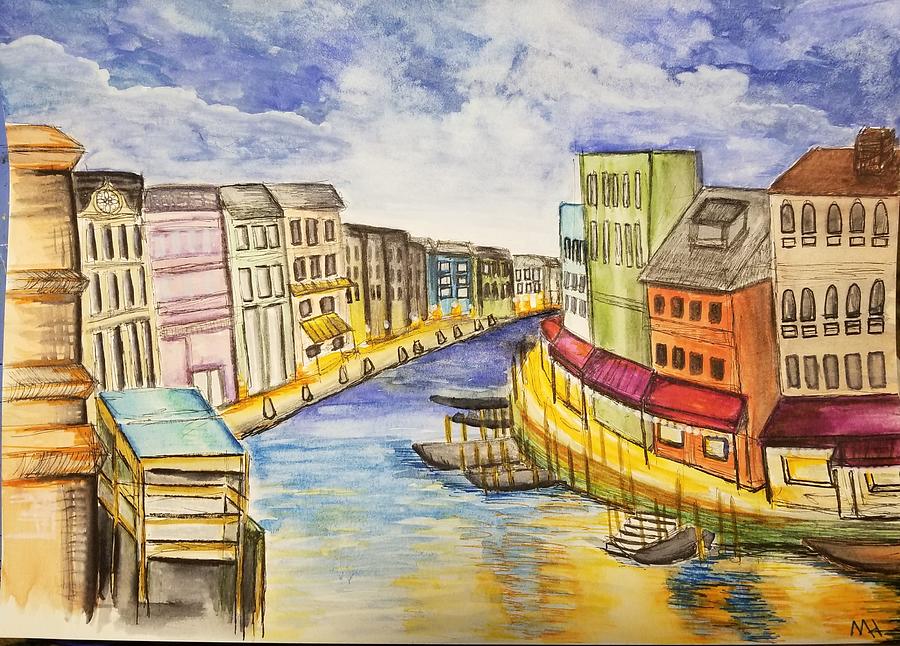 Venice Canal Painting by Monica Habib