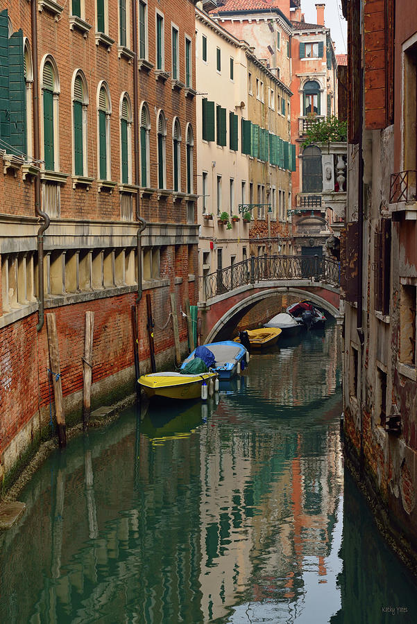 Boat Photograph - Venice Canal Reflections by Kathy Yates