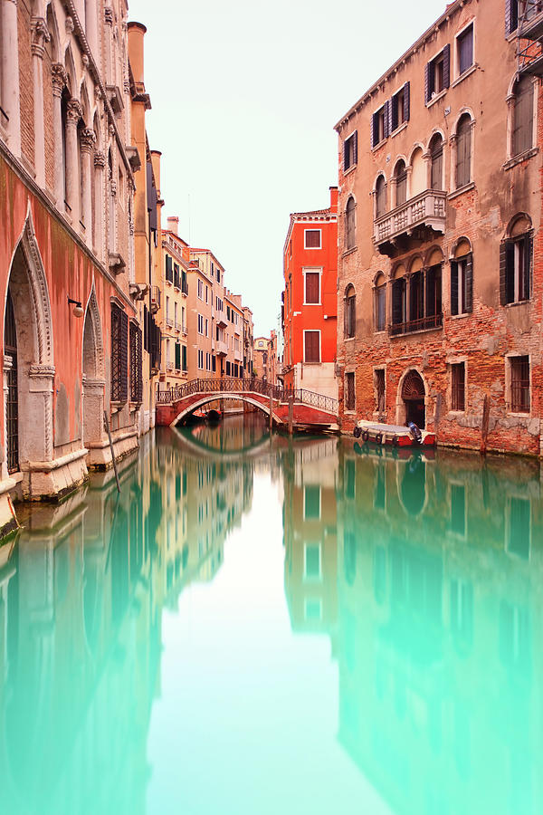 Venice, Canal with bridge detail. Long exposure photography. Photograph by Stefano Orazzini