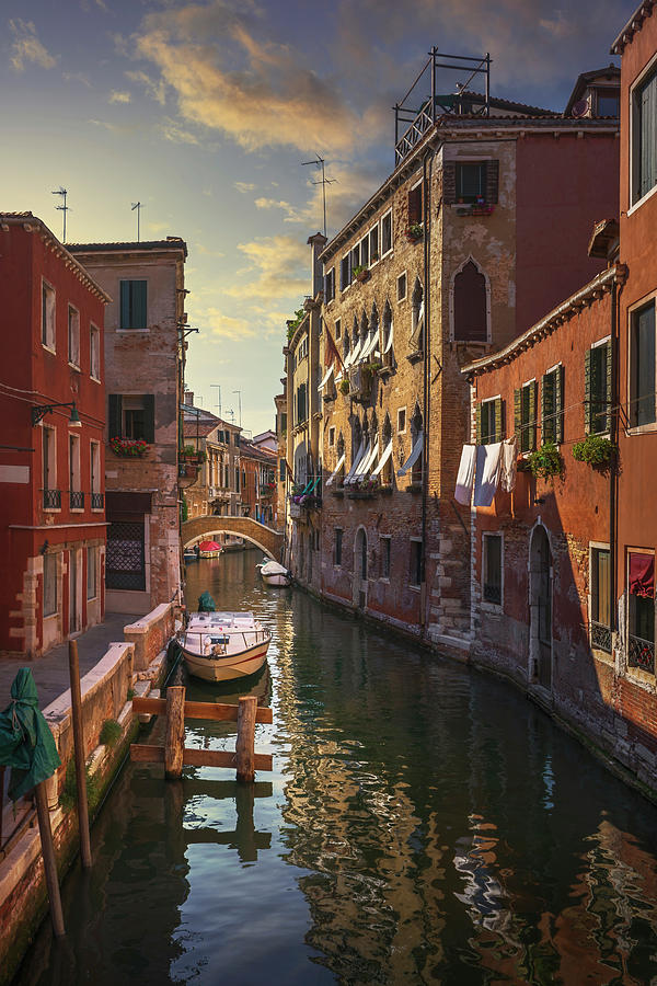Red Canal in Venice Photograph by Stefano Orazzini