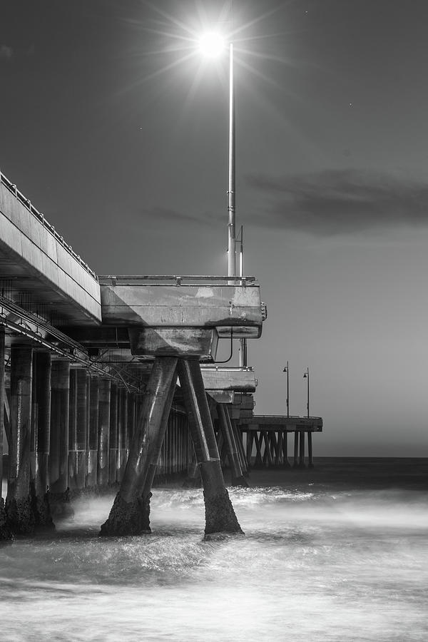 Venice Fishing Pier Black and White  Photograph by John McGraw