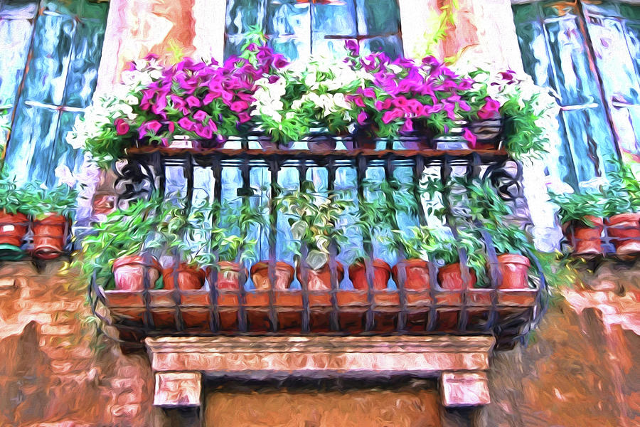 Venice Flower Balcony - Photopainting Photograph