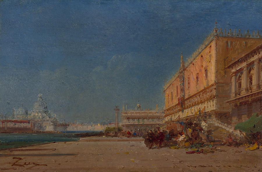 Venice from the Riva looking toward the Piazzale San Marco Painting by Felix Ziem