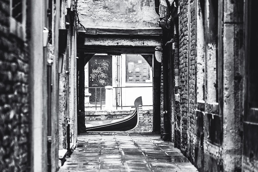 Venice Gondola - Black and White Photograph by Melanie Alexandra Price