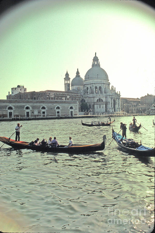 Venice Gondolas At The Santa Maria della Salute Captured With A Vintage Camera Photograph by Tom Wurl