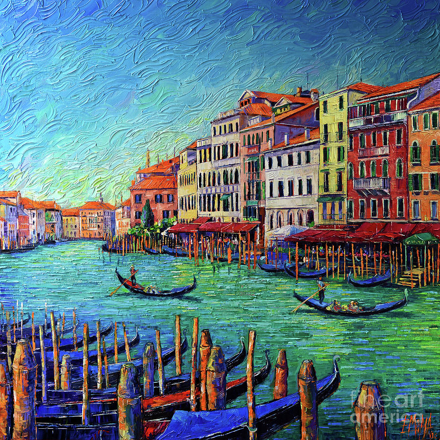 Bridge Painting - VENICE GRAND CANAL commissioned palette knife oil painting Mona Edulesco by Mona Edulesco