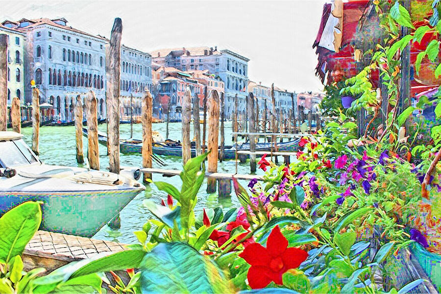 Venice Grand Canal in Bloom Mixed Media by Loretta S