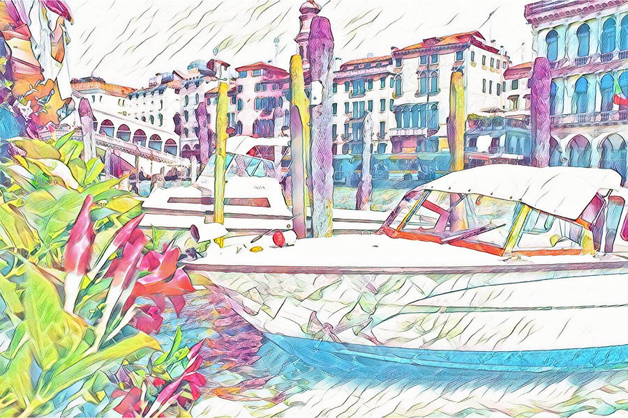 Venice Grand Canal in Summer Mixed Media by Loretta S