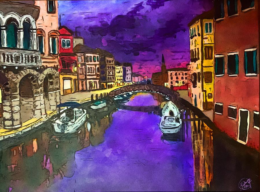 Venice in Violet - Vivid Painting by Eileen Backman
