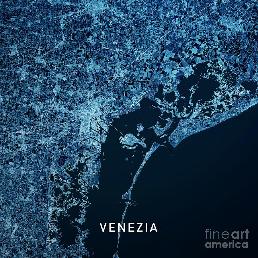 Airport Digital Art - Venice Italy 3D Render Map Blue Top View Sep 2019 by Frank Ramspott