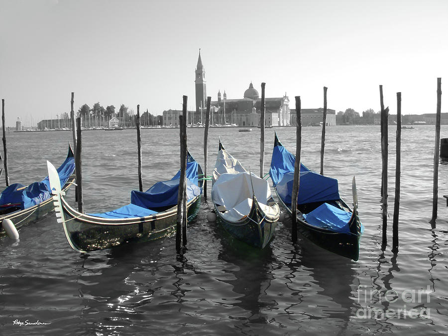 Venice Italy Boats in Black and Blue Photograph by Robyn Saunders