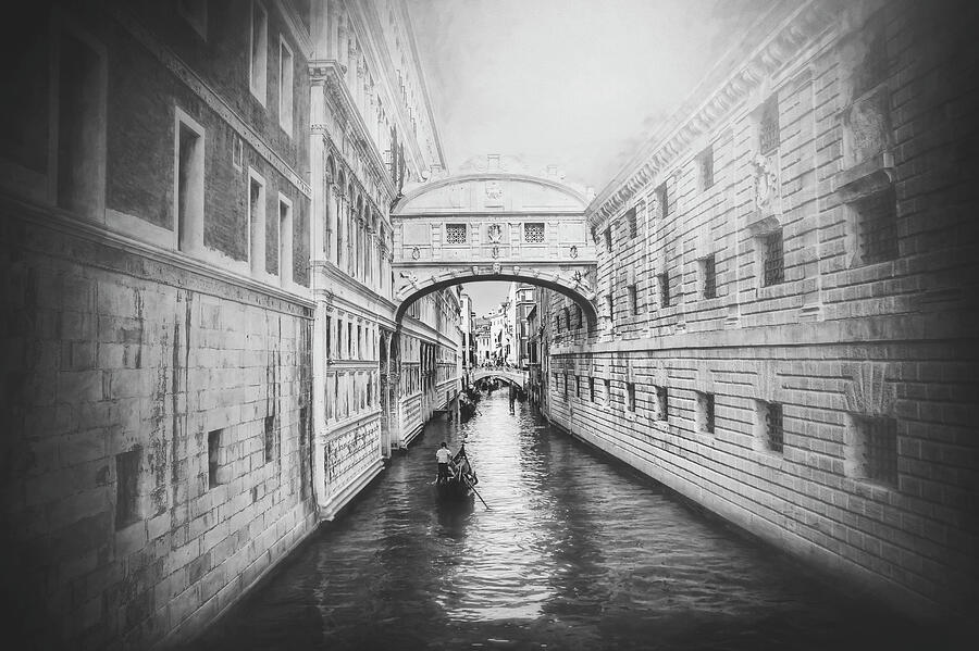 Venice Italy Bridge of Sighs Black and White  Photograph by Carol Japp