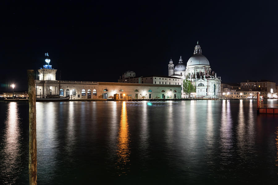 Venice Italy Silky Midnight - Santa Maria della Salute on Punta della Dogana Photograph by Georgia Mizuleva