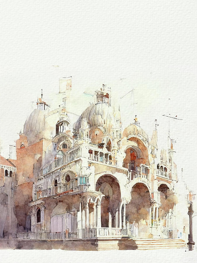 Architecture Painting - Venice Italy Watercolor I by Naxart Studio