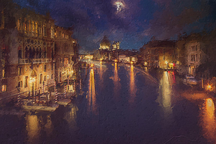 Venice Grand Canal at night Painting by Yannis Larios - Fine Art America